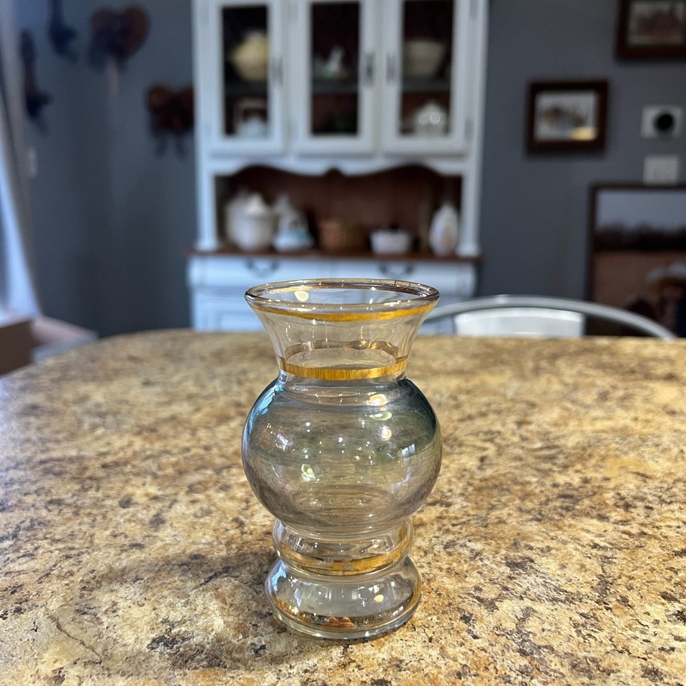 1950s Glass Vase with Gold Accents